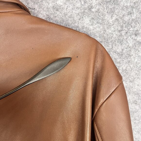 Murano Mens L Jacket Brown Leather Butter Soft Lambskin Full Zip Pockets Classic - Picture 14 of 16
